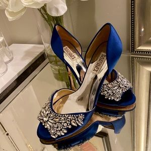 Badgely Mischka Blue Satin Jeweled Wedding Shoes